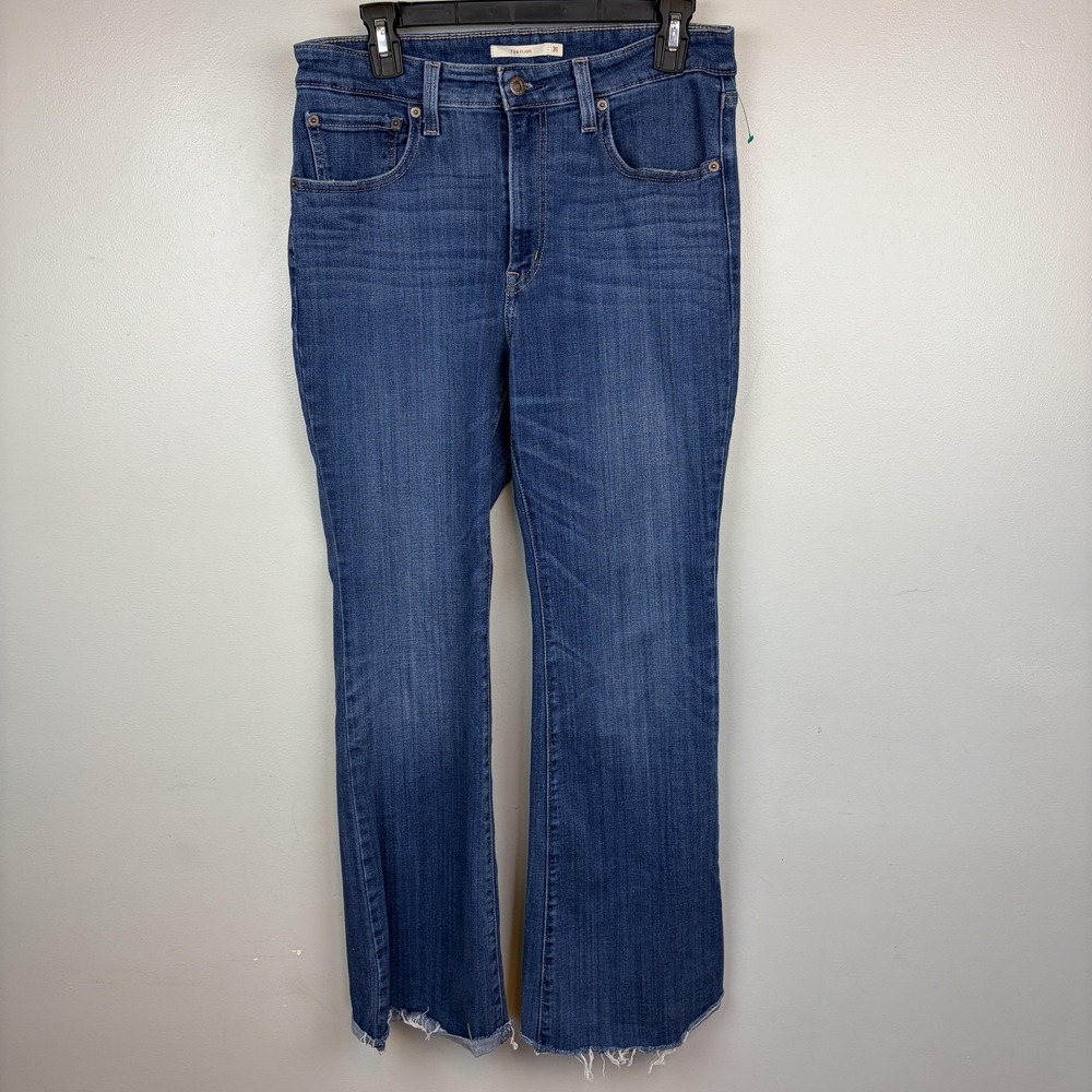 Levis 726 Flare Jeans Womens 31x32‎ Medium Wash Blue Stretch Denim Raw Hem